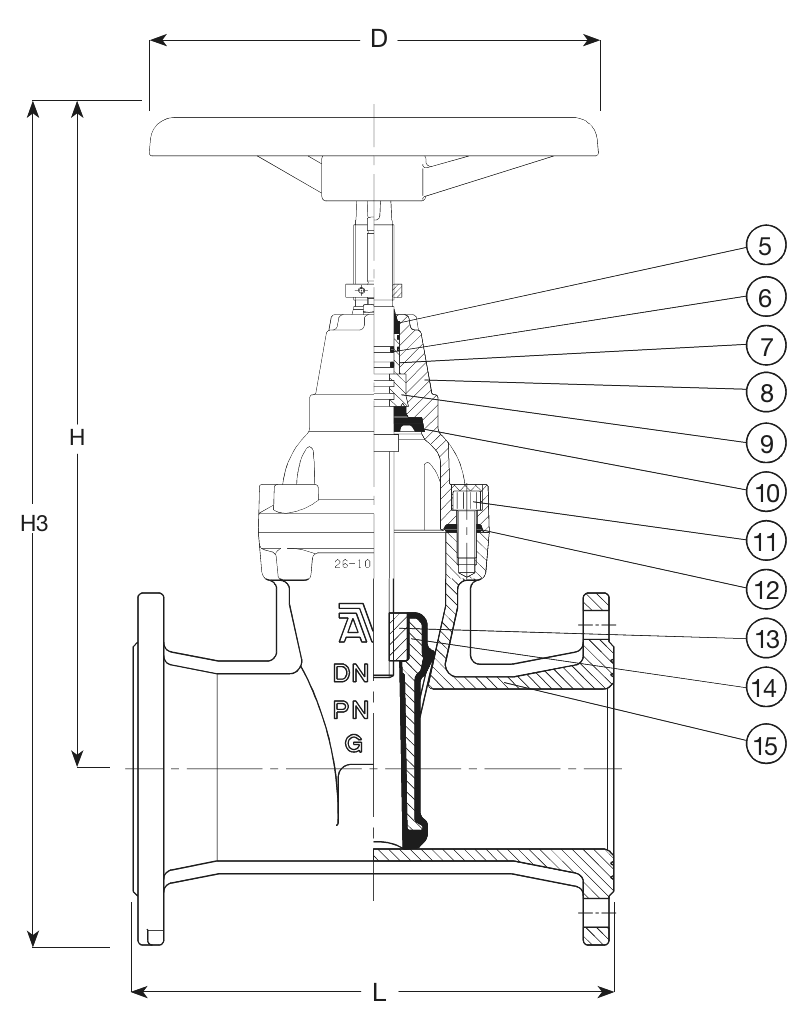 SCHUIFAFSLUITER, NBR, F5, HW/PI, DN40
