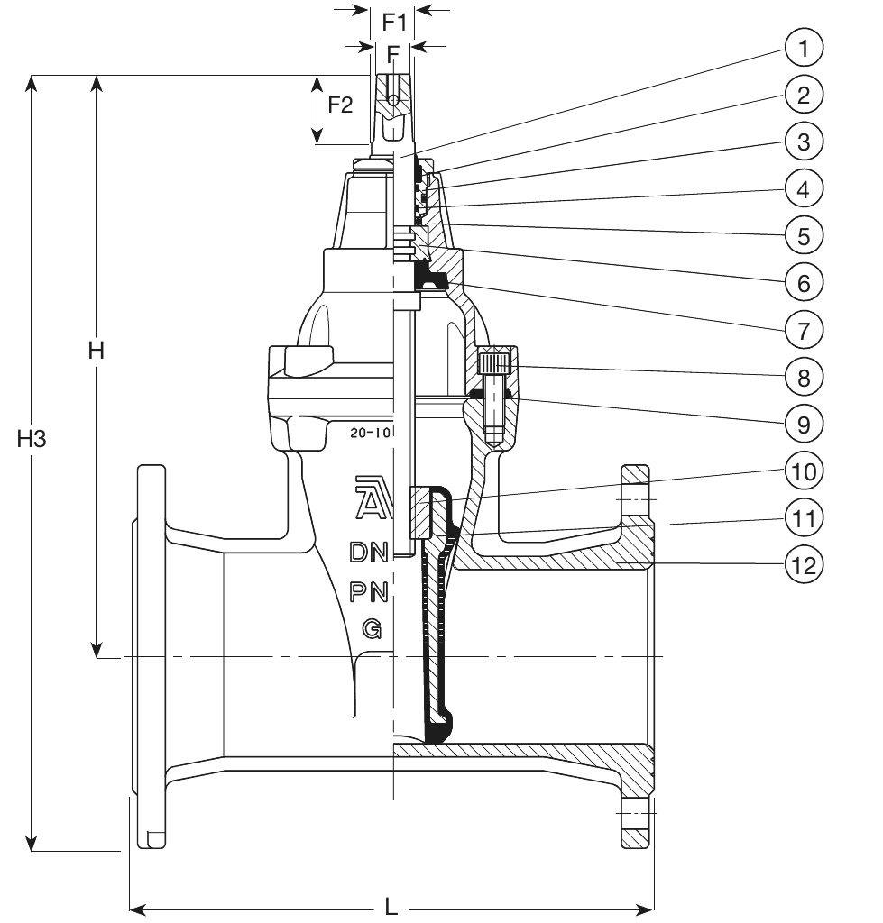 SCHUIFAFSLUITER , NBR - GAS, F5, DN200