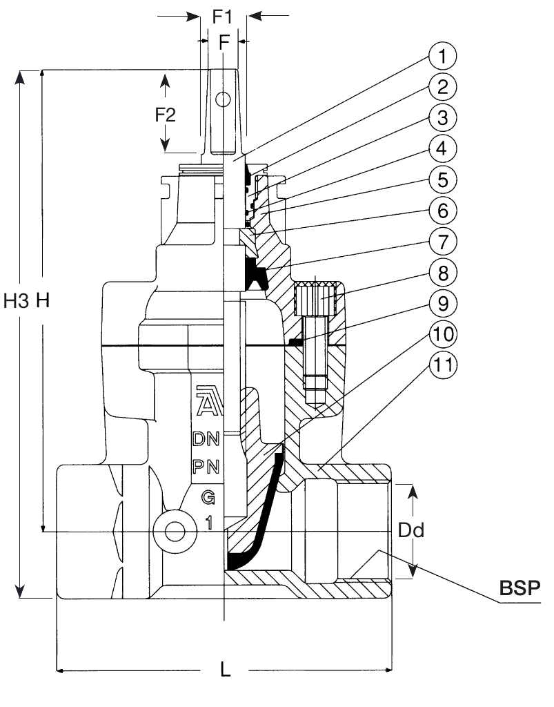 SERV. CON VA., NBR-GAS, BSP 3/2" F