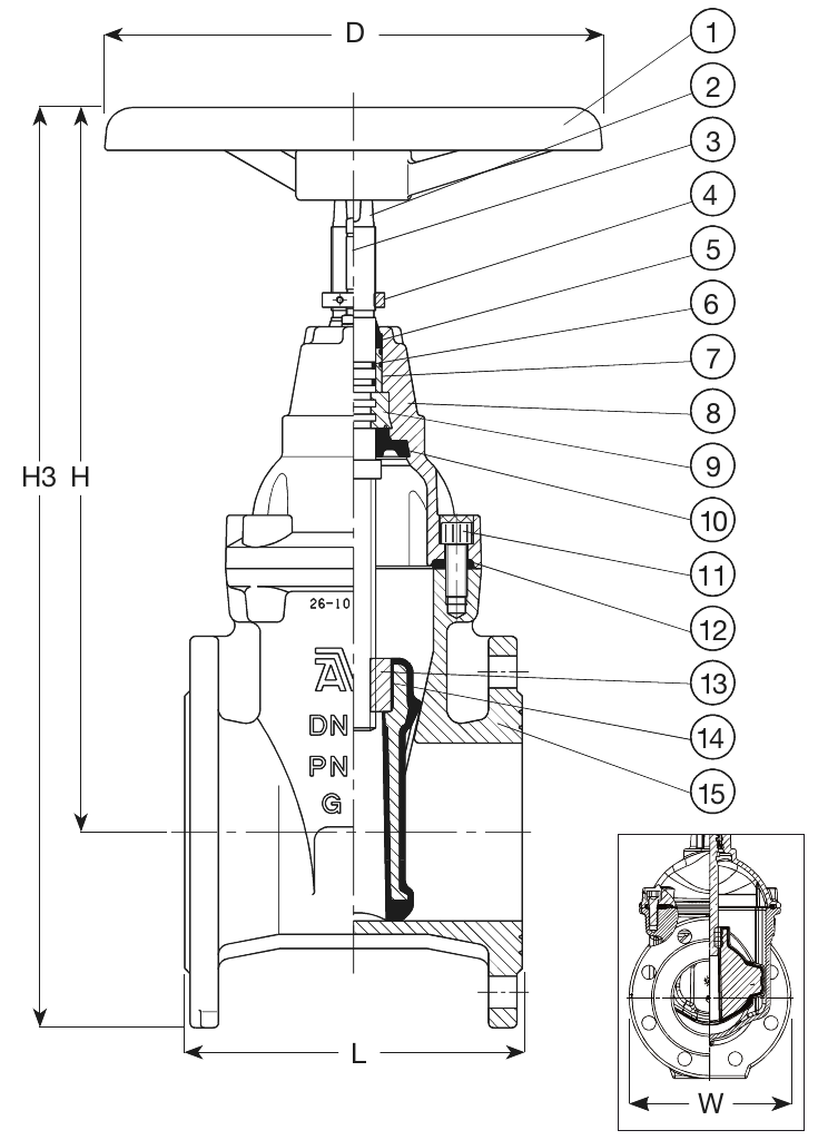 GATE VALVE, EPDM, F4, HW/PI, DN300
