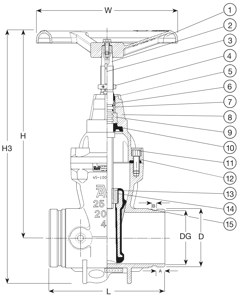 GATE VALVE, EPDM, GROOVED, F4, HW/PI, DN300