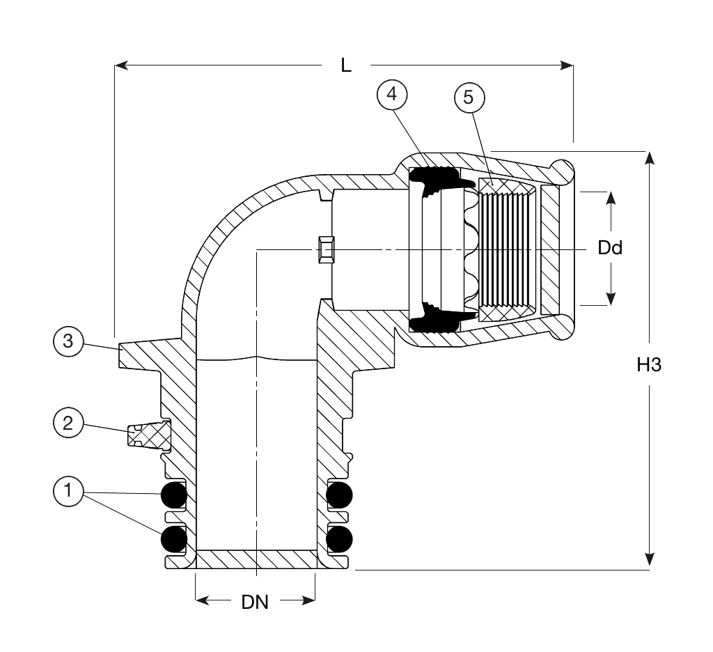 SUPA LOCK KOPP., EPDM, PUSH-FIT, 90°, PE40