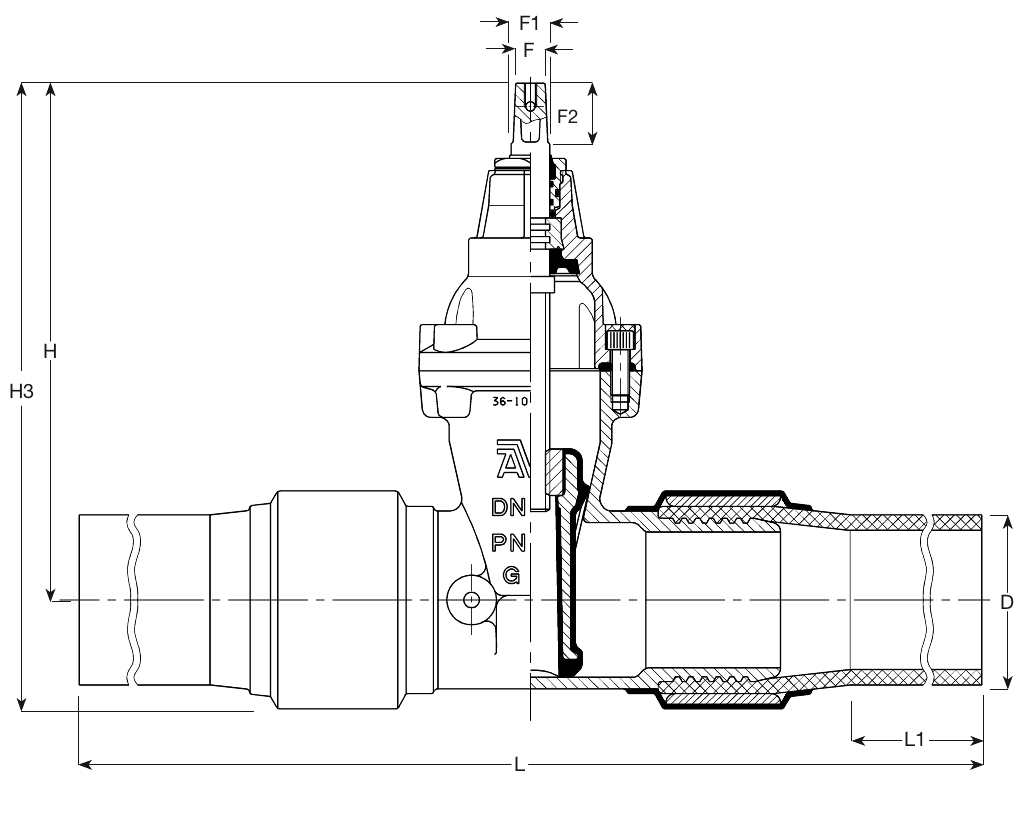 SCHUIFAFSLUITER , NBR - GAS, SDR11, PE110