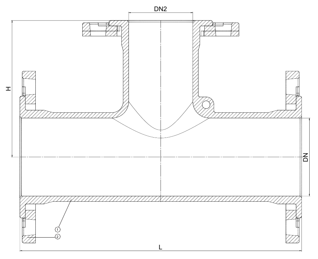 FITTING, T-PIECE, LOOSE FLANGE, DN50