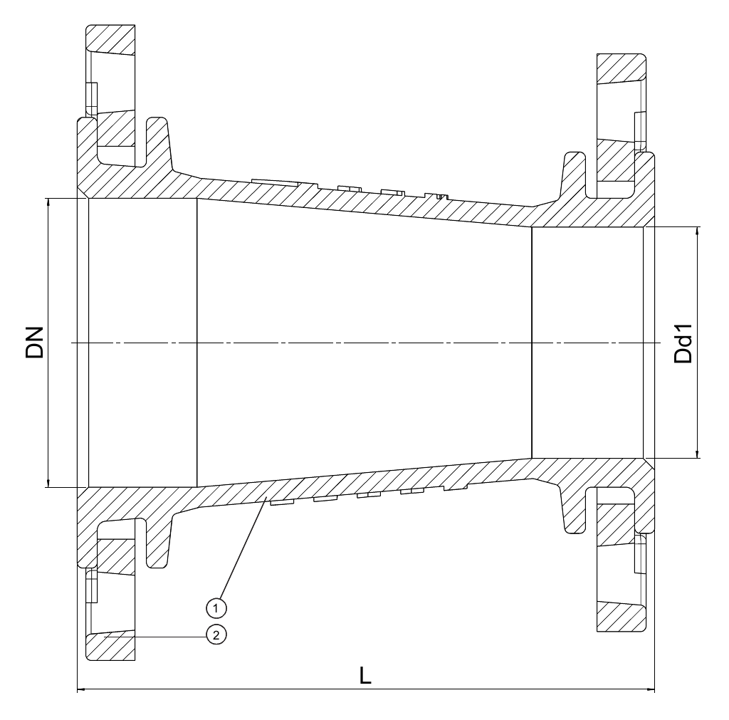 FITTING, REDUCTION, LOOSE FLANGE, DN65-50