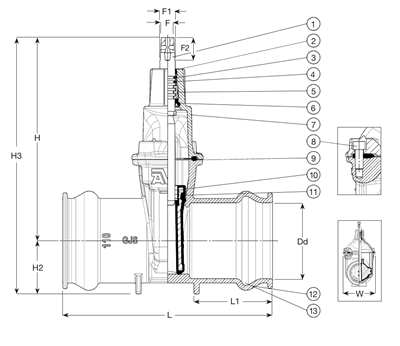 GATE VALVE, EPDM, PVC SOCKET ENDS, DN80