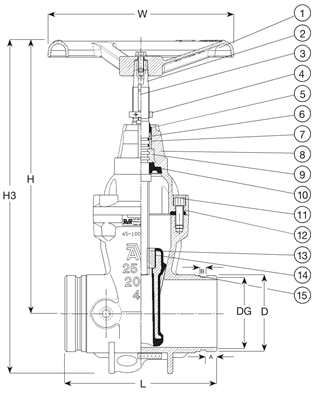 GATE VALVE, EPDM, GROOVED, F4, HW/PI, DN300