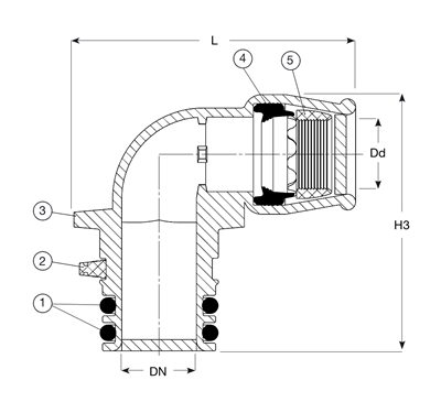 SUPA LOCK KOPP., EPDM, PUSH-FIT, 90°, PE40
