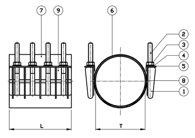 REPAIR CLAMP, EPDM, FS20, L=250MM, 120-140